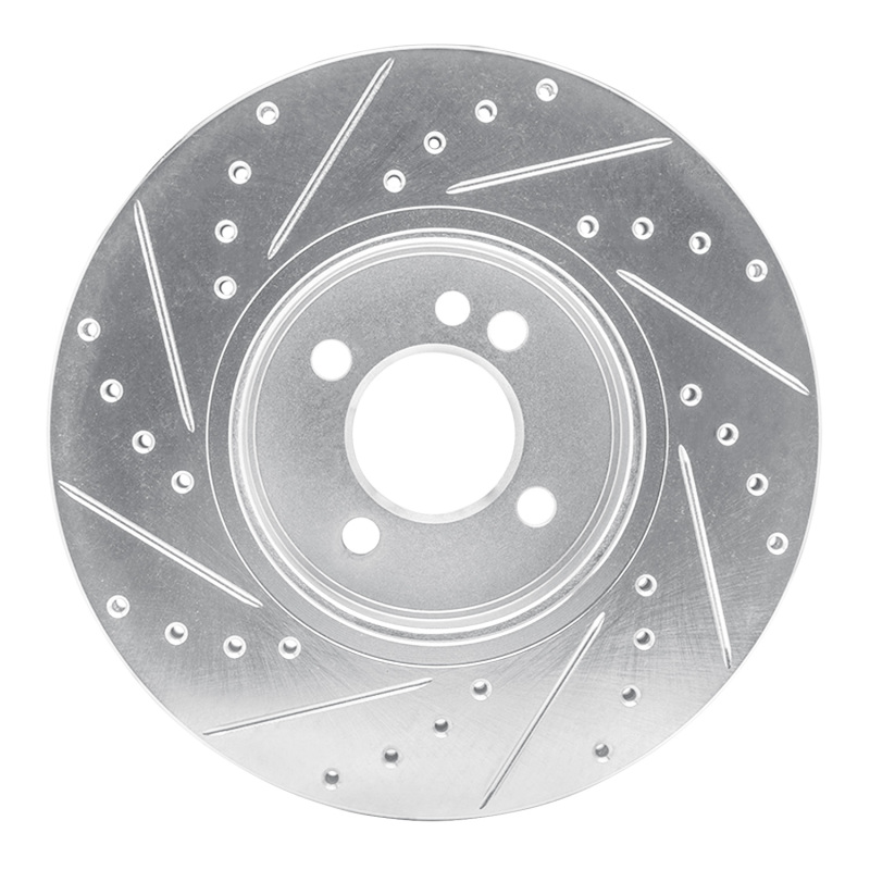 Mini Cooper Brake Rotor (1) - Front Right - R1 Concepts - Drilled & Slotted - Silver - `02-`06
